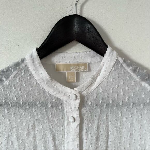 MICHAEL Michael Kors White Puff Sleeve Blouse with Mandarin Collar - Picture 3 of 6